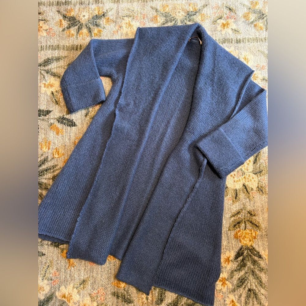 Soft Surroundings Sweater Telluride Blue Heather Open Front Long Cardigan MP